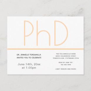 PhD degree Graduation Party Invitation White Postcard