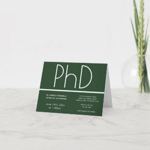 PhD degree Green White Folded Graduation Party Invitation
