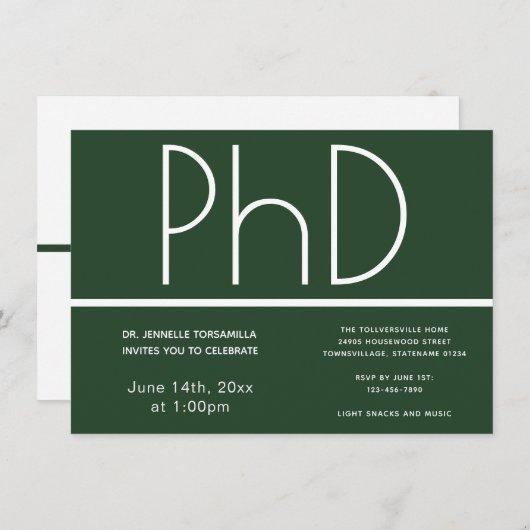 PhD degree Green White Graduation Party Invitation