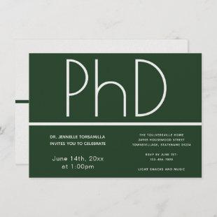 PhD degree Green White Graduation Party Invitation