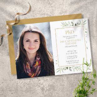 PhD Degree Greenery Graduation Photo Invitation