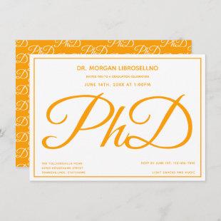 PhD degree Orange White Graduation Party Invitation