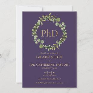 PhD Degree Purple Garland Graduation Party Invitation