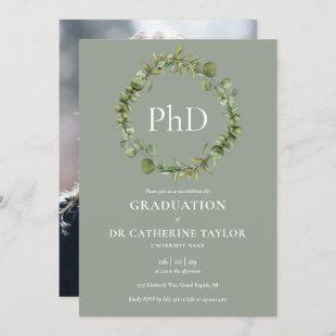 PhD Degree Sage Garland Photo Graduation Party Invitation