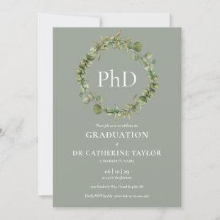 PhD Degree Sage Green Garland Graduation Party Invitation