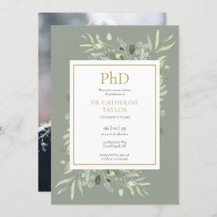 Phd Degree Sage Greenery Photo Graduation Invitation