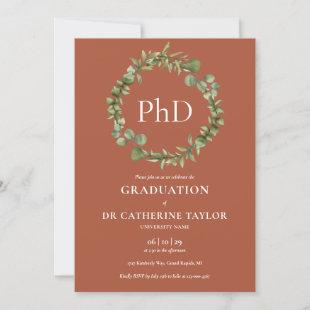 PhD Degree Terracotta Garland Graduation Invitation