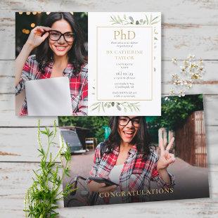 Phd Degree Watercolor Greenery 2 Photo Graduation Invitation