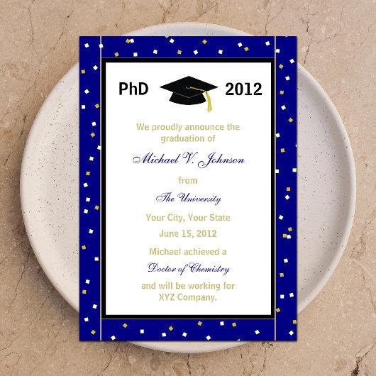PhD Doctoral Announcement Blue Confetti