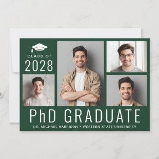 PhD Doctorate 5 Photo Green Graduation Party Invitation