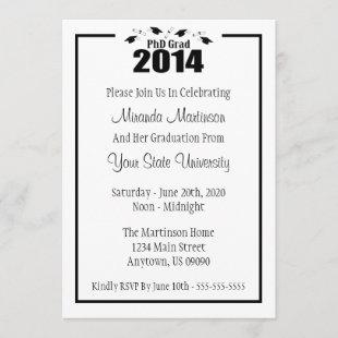 PhD Grad 2014 Graduation Invitation (Black Caps)