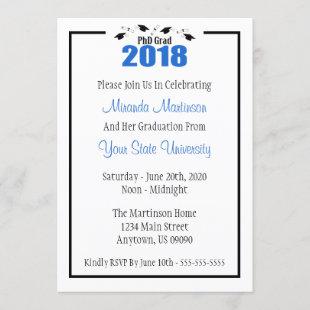 PhD Grad 2018 Graduation Invitation (Blue Caps)