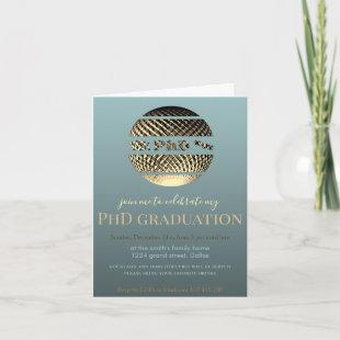 PhD graduation gold blue invitation card