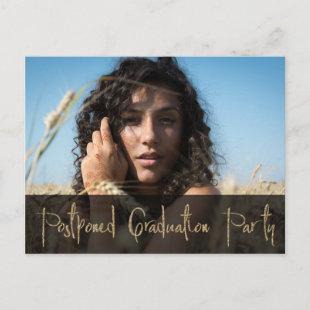 Photo and Gold Glitter Postponed Graduation Party Postcard