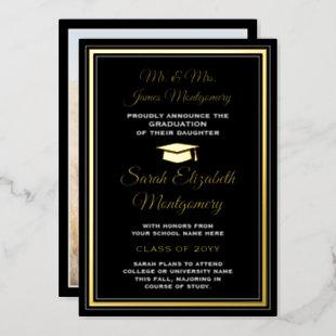 Photo Black and Gold Foil Graduation Announcement