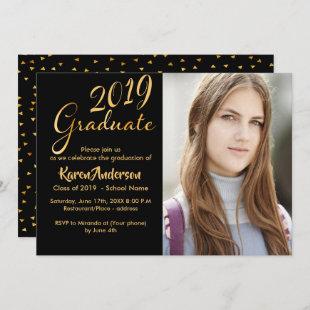 Photo Black gold 2019 school graduation party Invitation