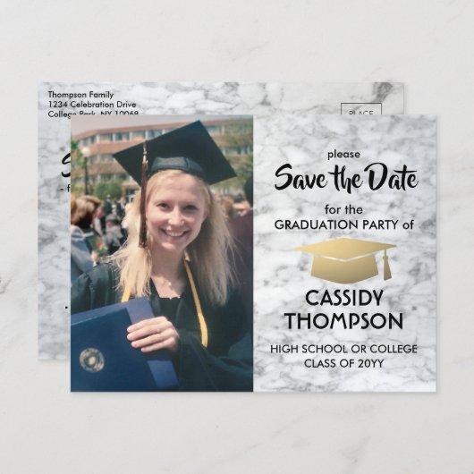 Photo Black White Marble Graduation Save the Date Postcard