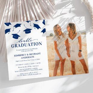 Photo Blue Double Graduation Party Invitations