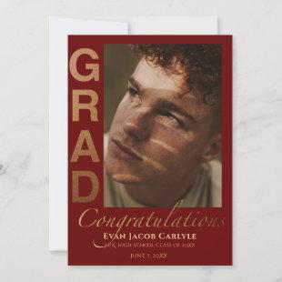 Photo Burgundy Red Gold Text Graduation Invitation