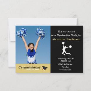 Photo Cheerleader Black Gold graduation party Thank You Card