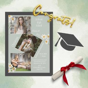 Photo Collage 3 Personalized Daisy Graduation Announcement