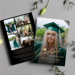 Photo collage black gold class of 2024 graduation announcement