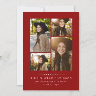Photo collage classic red graduation announcement