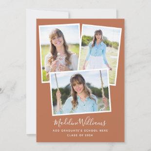 Photo Collage Earthy Rust Graduation Party Invitation