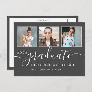 Photo Collage Graduation Minimal Dark Grey Postcard