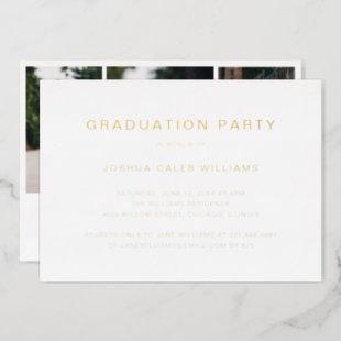 Photo Collage Minimalist Graduation Party Gold Foil Invitation