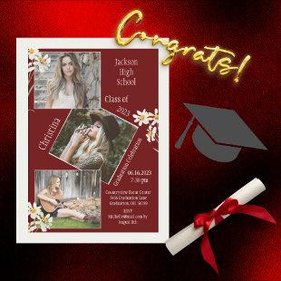 Photo Collage Personalized 4 Pictures Red Announcement