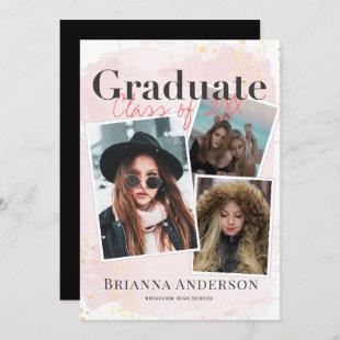 Photo Collage Pink Drive-by Graduation Party Invitation