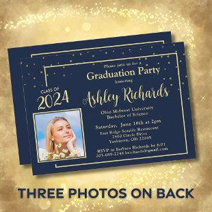 Photo Elegant Navy Blue and Gold Graduation Party  Invitation