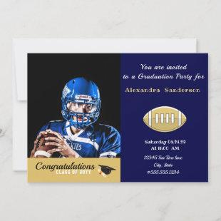 Photo Football player graduation party navy blue  Invitation