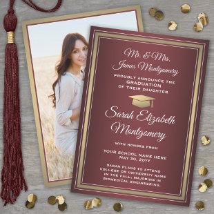 Photo From Parents Burgundy Red White Graduation Announcement