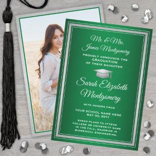 Photo From Parents Green White & Silver Graduation Announcement