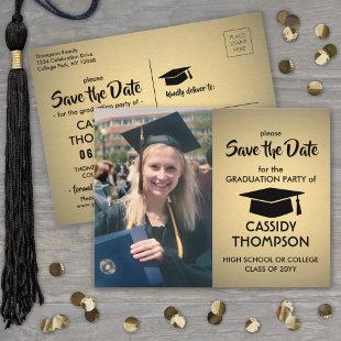 Photo Gold Faux Foil Graduation Save the Date Postcard