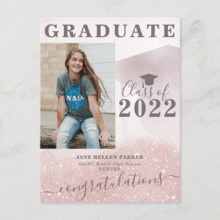 Photo graduate rose gold graduation announcement postcard