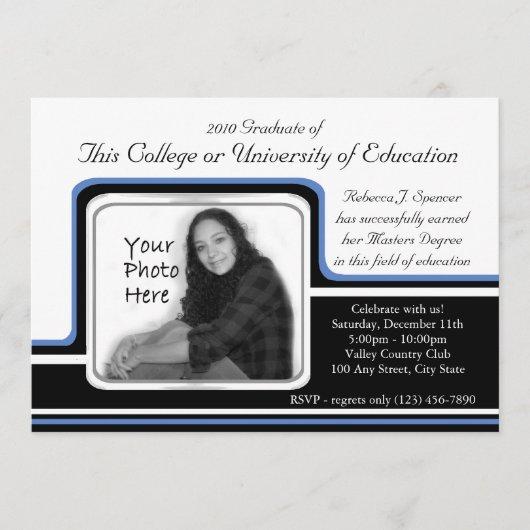 Photo Graduation/ Blue Stripe Invitation