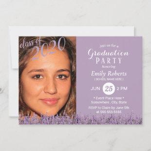 Photo Graduation Classy Lavender Floral Purple Invitation