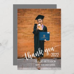 Photo Graduation Elegant Script Thank You Card