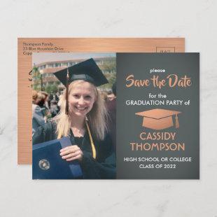 Photo Graduation Gray & Faux Copper Save the Date Postcard
