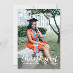Photo Graduation Hat Calligraphy Thank You Card 