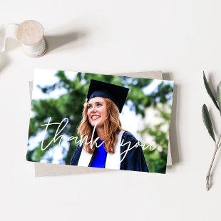 Photo Graduation Hat White Thank You Card 