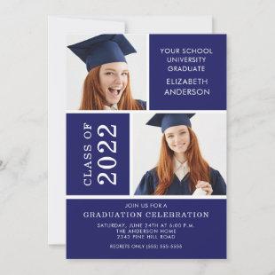 Photo Graduation Invitation ~Classy Blue & White