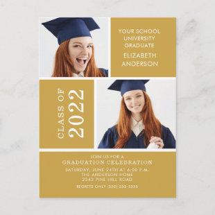 Photo Graduation Invitation ~Classy Gold & White Postcard