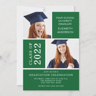 Photo Graduation Invitation ~Classy Green & White
