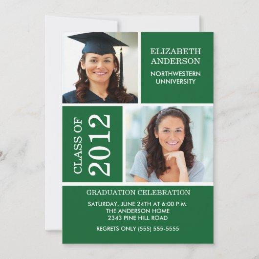 Photo Graduation Invitation ~Classy Green & White