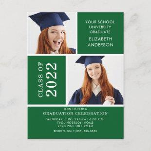 Photo Graduation Invitation ~Classy Green & White Postcard