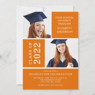 Photo Graduation Invitation ~Classy Orange & White